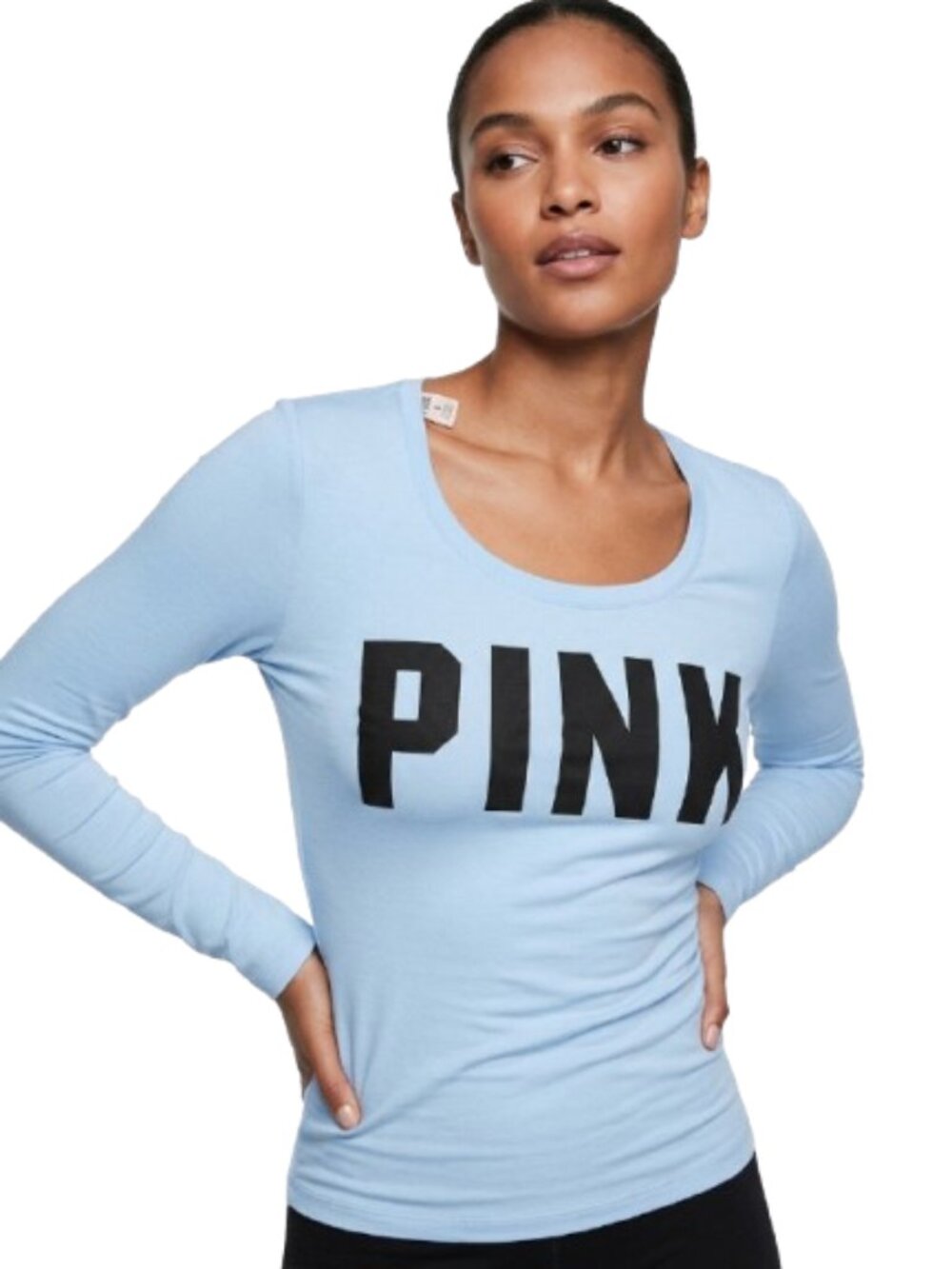 PINK Victoria's Secret Light Blue Modal Long Sleeve Tee Shirt NWT - Picture 1 of 5